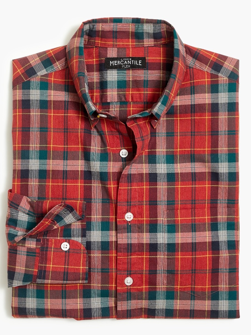 J. Crew Factory Plaid Classic Flex Heather Washed Button Down Oxford Shirt